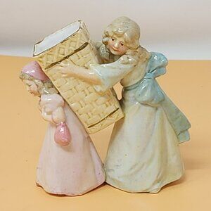 Vintage Ceramic Figurine Of Two Girls With‎ Basket